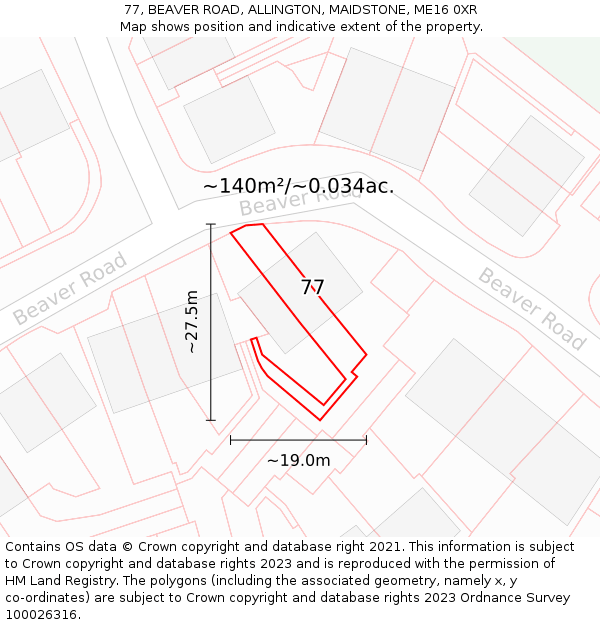 77, BEAVER ROAD, ALLINGTON, MAIDSTONE, ME16 0XR: Plot and title map