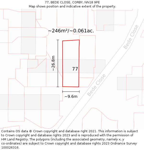 77, BEDE CLOSE, CORBY, NN18 9PE: Plot and title map
