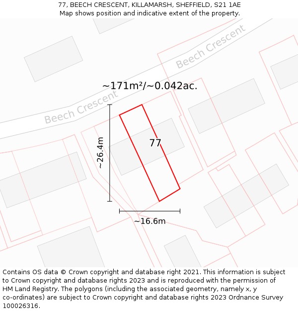 77, BEECH CRESCENT, KILLAMARSH, SHEFFIELD, S21 1AE: Plot and title map