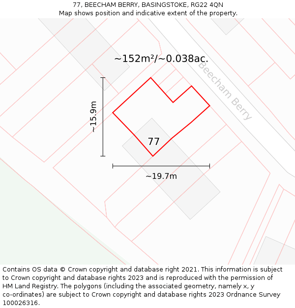77, BEECHAM BERRY, BASINGSTOKE, RG22 4QN: Plot and title map