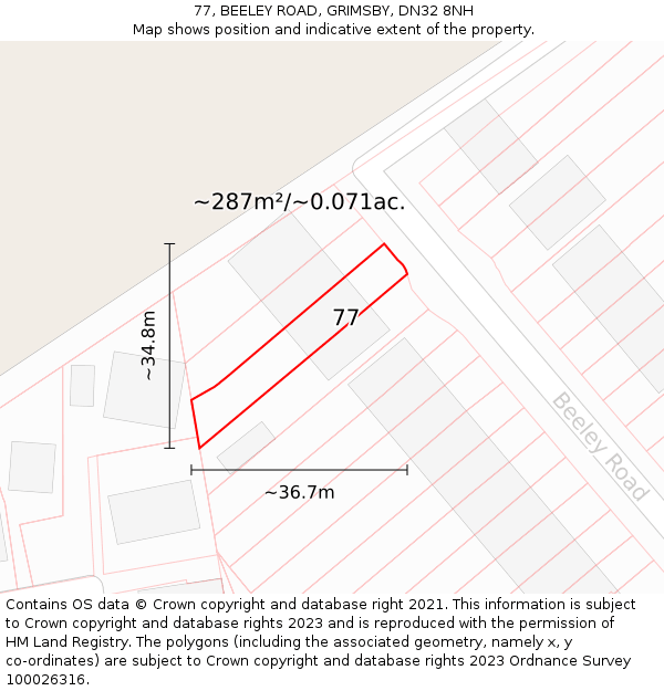 77, BEELEY ROAD, GRIMSBY, DN32 8NH: Plot and title map