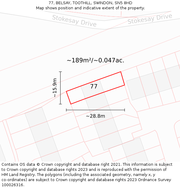 77, BELSAY, TOOTHILL, SWINDON, SN5 8HD: Plot and title map
