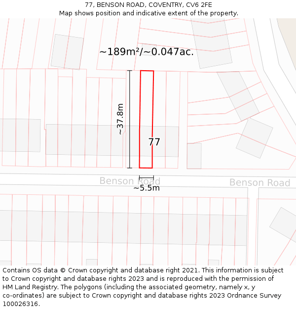 77, BENSON ROAD, COVENTRY, CV6 2FE: Plot and title map