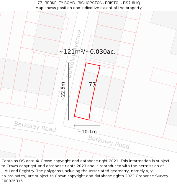 77, BERKELEY ROAD, BISHOPSTON, BRISTOL, BS7 8HQ: Plot and title map