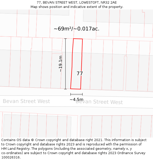 77, BEVAN STREET WEST, LOWESTOFT, NR32 2AE: Plot and title map