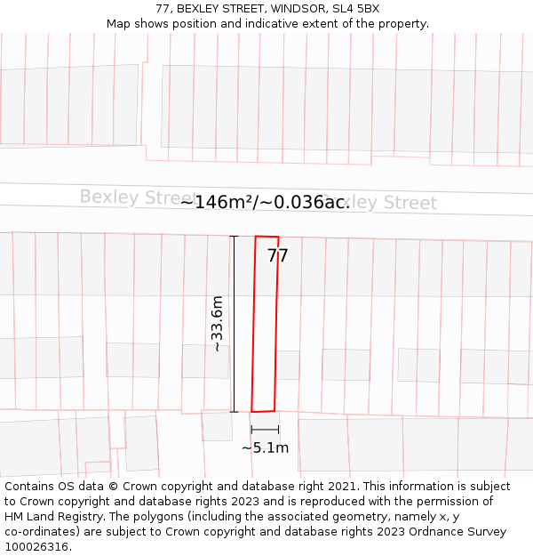77, BEXLEY STREET, WINDSOR, SL4 5BX: Plot and title map
