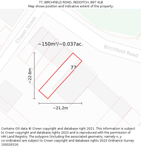 77, BIRCHFIELD ROAD, REDDITCH, B97 4LB: Plot and title map
