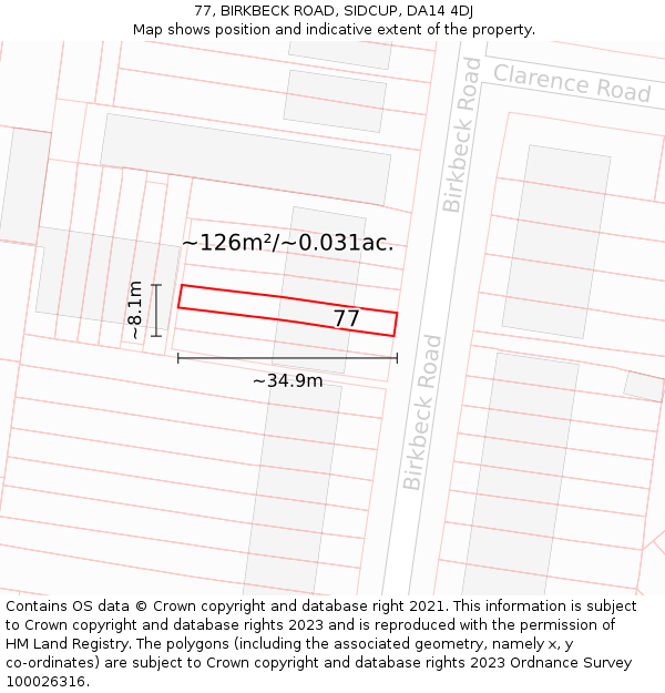 77, BIRKBECK ROAD, SIDCUP, DA14 4DJ: Plot and title map