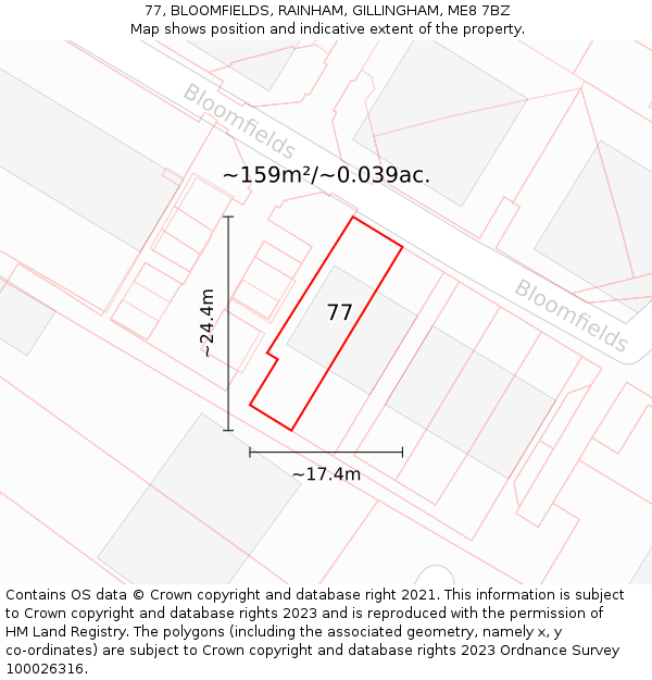77, BLOOMFIELDS, RAINHAM, GILLINGHAM, ME8 7BZ: Plot and title map