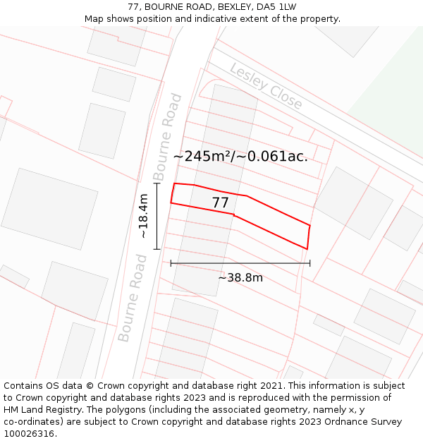 77, BOURNE ROAD, BEXLEY, DA5 1LW: Plot and title map