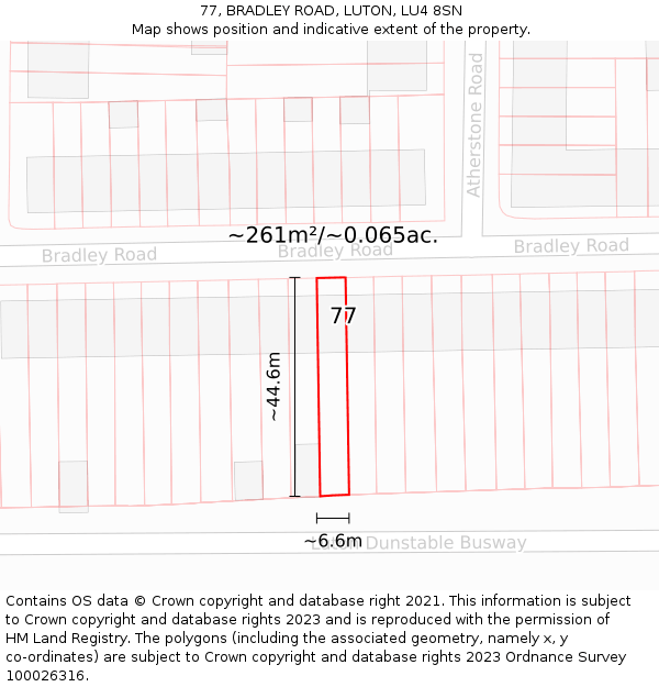 77, BRADLEY ROAD, LUTON, LU4 8SN: Plot and title map