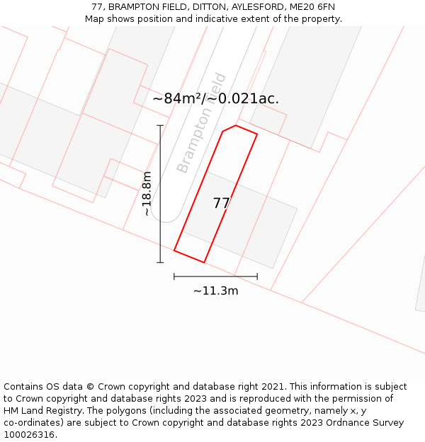 77, BRAMPTON FIELD, DITTON, AYLESFORD, ME20 6FN: Plot and title map