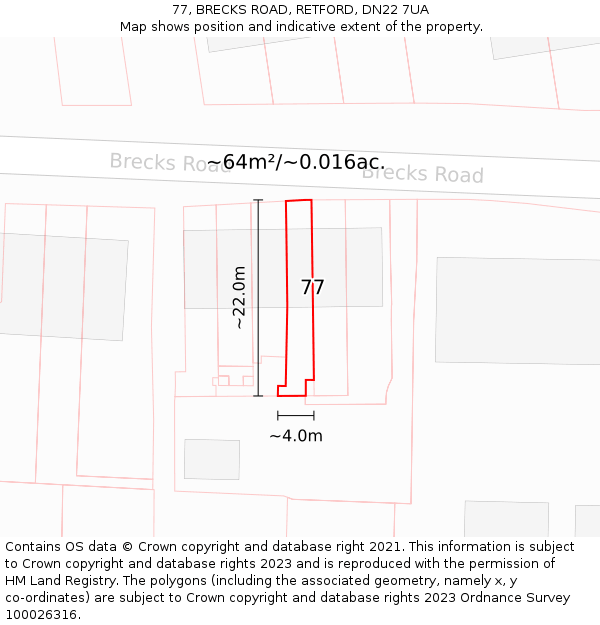 77, BRECKS ROAD, RETFORD, DN22 7UA: Plot and title map