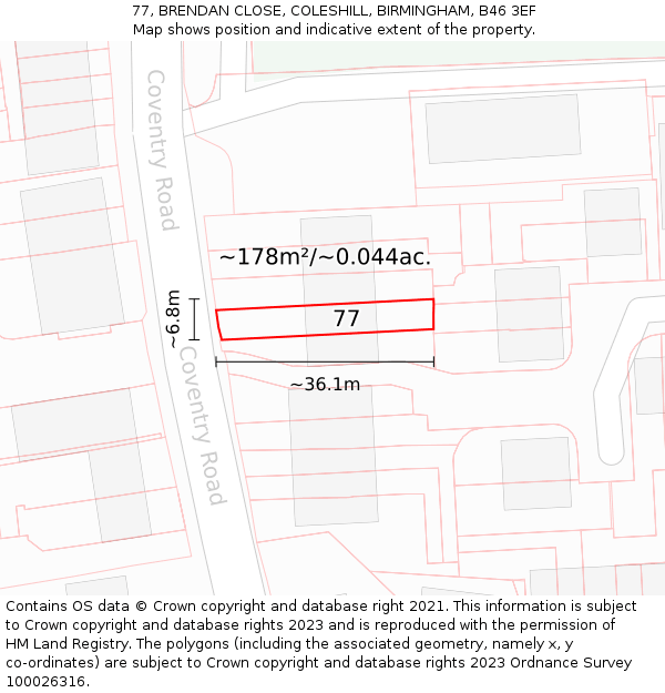 77, BRENDAN CLOSE, COLESHILL, BIRMINGHAM, B46 3EF: Plot and title map