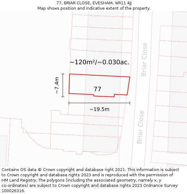 77, BRIAR CLOSE, EVESHAM, WR11 4JJ: Plot and title map