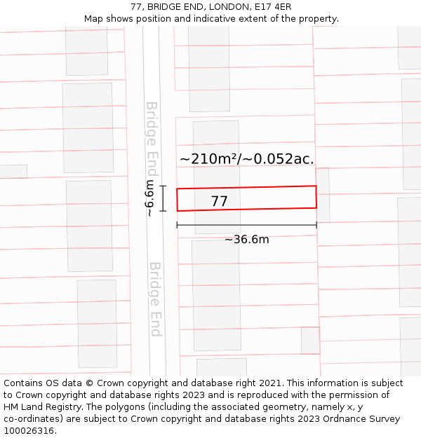 77, BRIDGE END, LONDON, E17 4ER: Plot and title map