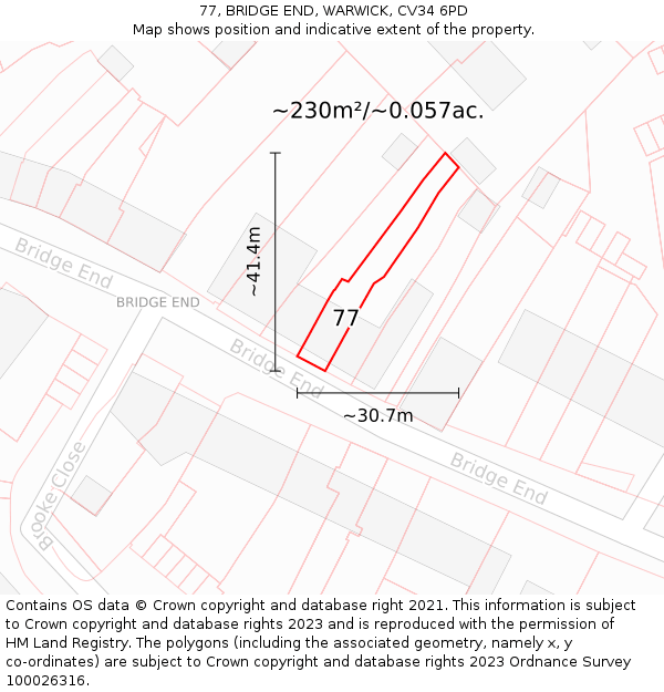 77, BRIDGE END, WARWICK, CV34 6PD: Plot and title map