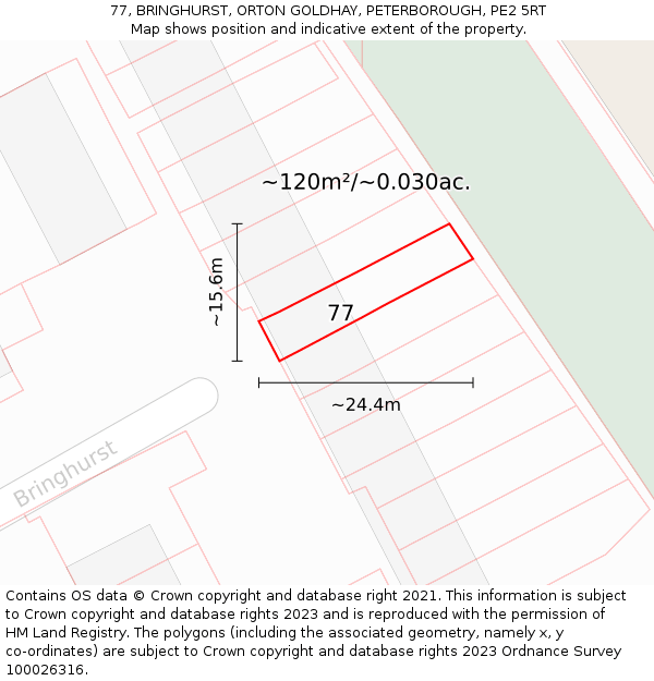 77, BRINGHURST, ORTON GOLDHAY, PETERBOROUGH, PE2 5RT: Plot and title map