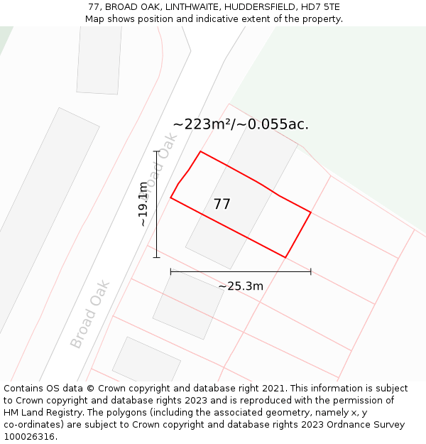 77, BROAD OAK, LINTHWAITE, HUDDERSFIELD, HD7 5TE: Plot and title map