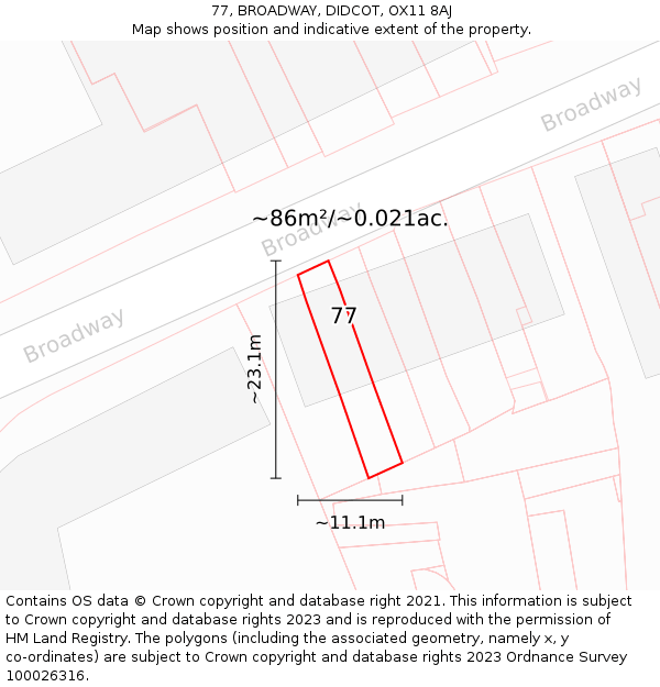 77, BROADWAY, DIDCOT, OX11 8AJ: Plot and title map