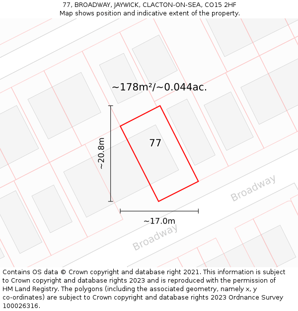 77, BROADWAY, JAYWICK, CLACTON-ON-SEA, CO15 2HF: Plot and title map