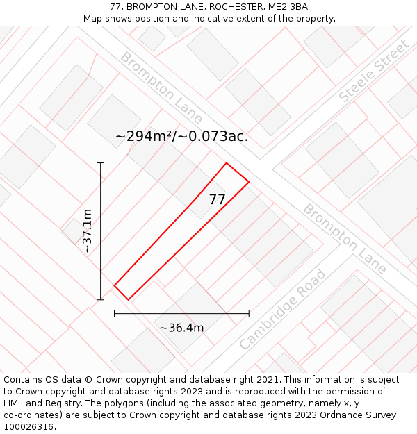 77, BROMPTON LANE, ROCHESTER, ME2 3BA: Plot and title map