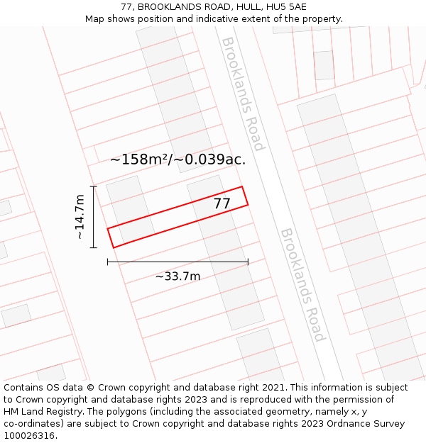 77, BROOKLANDS ROAD, HULL, HU5 5AE: Plot and title map