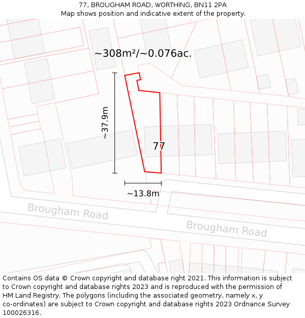 77, BROUGHAM ROAD, WORTHING, BN11 2PA: Plot and title map