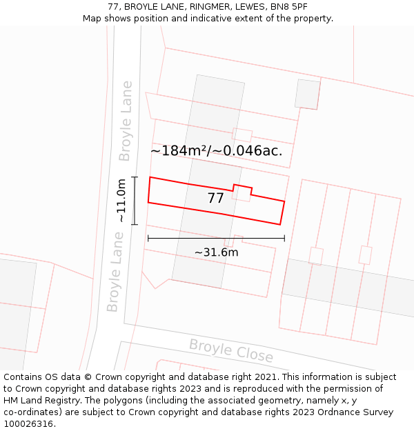 77, BROYLE LANE, RINGMER, LEWES, BN8 5PF: Plot and title map