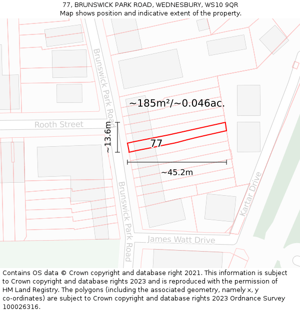 77, BRUNSWICK PARK ROAD, WEDNESBURY, WS10 9QR: Plot and title map