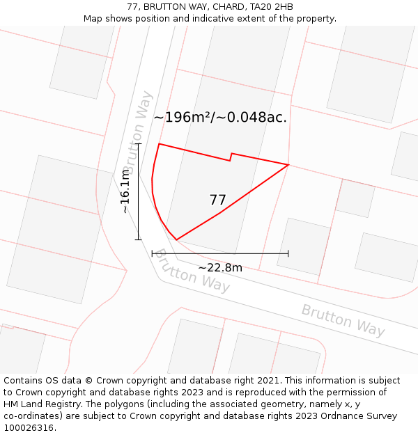 77, BRUTTON WAY, CHARD, TA20 2HB: Plot and title map