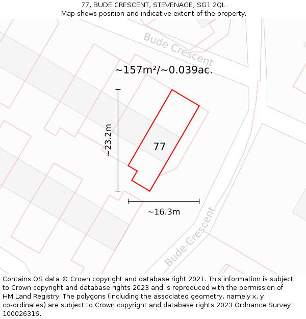 77, BUDE CRESCENT, STEVENAGE, SG1 2QL: Plot and title map