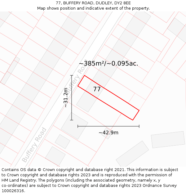77, BUFFERY ROAD, DUDLEY, DY2 8EE: Plot and title map
