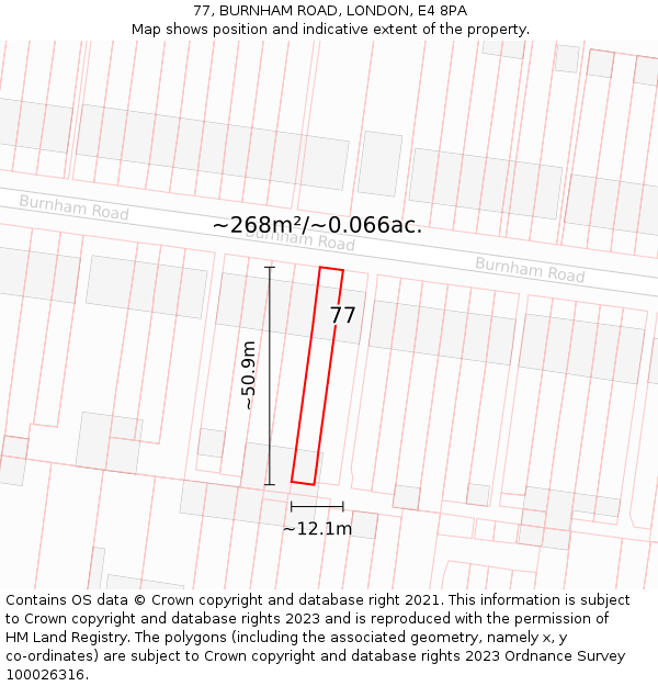 77, BURNHAM ROAD, LONDON, E4 8PA: Plot and title map