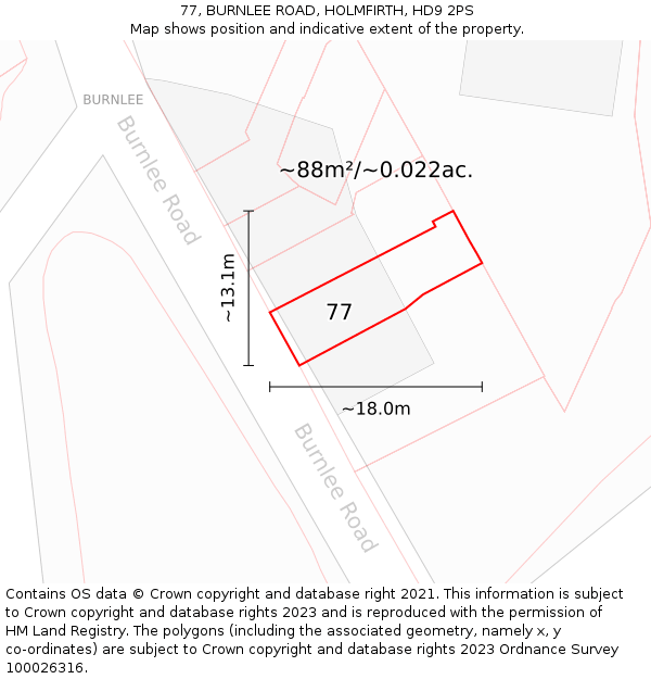 77, BURNLEE ROAD, HOLMFIRTH, HD9 2PS: Plot and title map