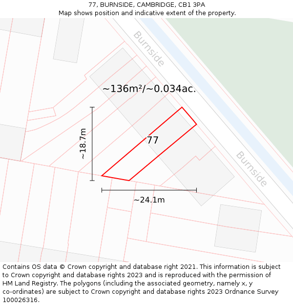 77, BURNSIDE, CAMBRIDGE, CB1 3PA: Plot and title map
