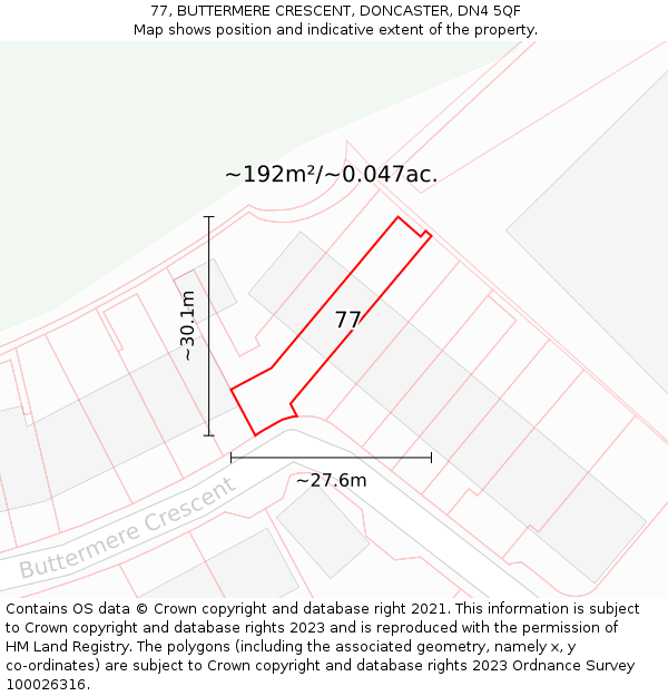 77, BUTTERMERE CRESCENT, DONCASTER, DN4 5QF: Plot and title map