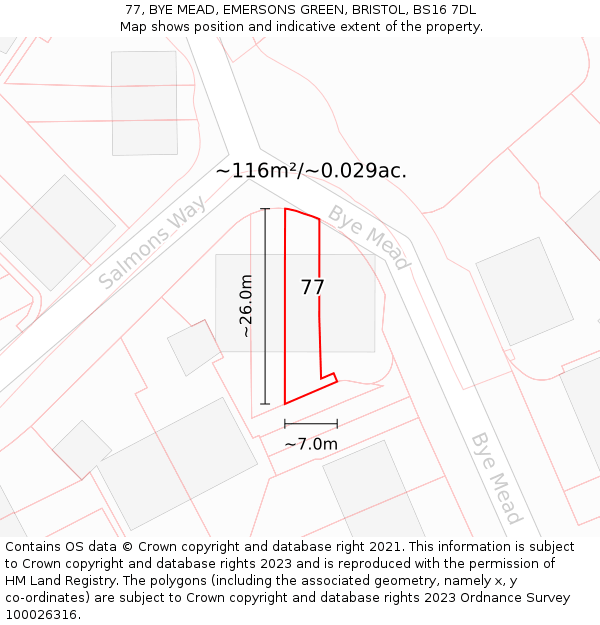 77, BYE MEAD, EMERSONS GREEN, BRISTOL, BS16 7DL: Plot and title map