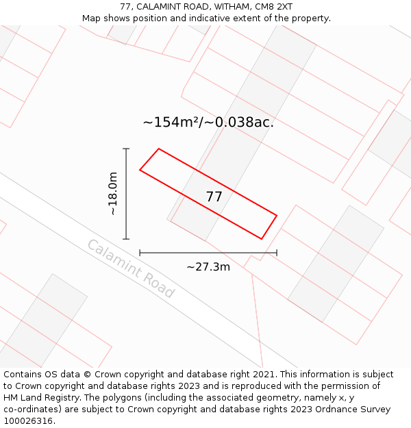 77, CALAMINT ROAD, WITHAM, CM8 2XT: Plot and title map