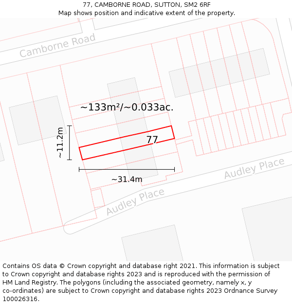 77, CAMBORNE ROAD, SUTTON, SM2 6RF: Plot and title map
