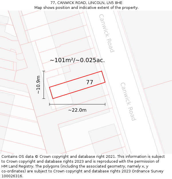 77, CANWICK ROAD, LINCOLN, LN5 8HE: Plot and title map