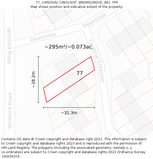 77, CARDINAL CRESCENT, BROMSGROVE, B61 7PR: Plot and title map