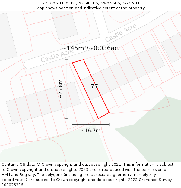 77, CASTLE ACRE, MUMBLES, SWANSEA, SA3 5TH: Plot and title map