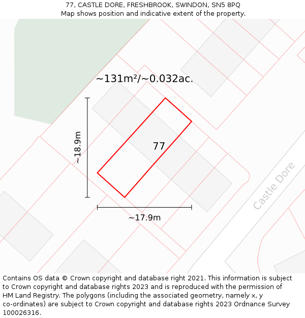 77, CASTLE DORE, FRESHBROOK, SWINDON, SN5 8PQ: Plot and title map