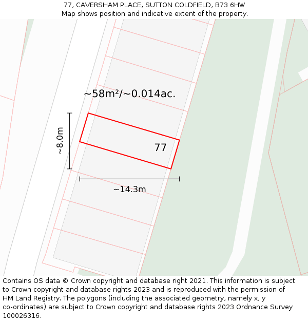 77, CAVERSHAM PLACE, SUTTON COLDFIELD, B73 6HW: Plot and title map