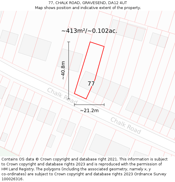 77, CHALK ROAD, GRAVESEND, DA12 4UT: Plot and title map