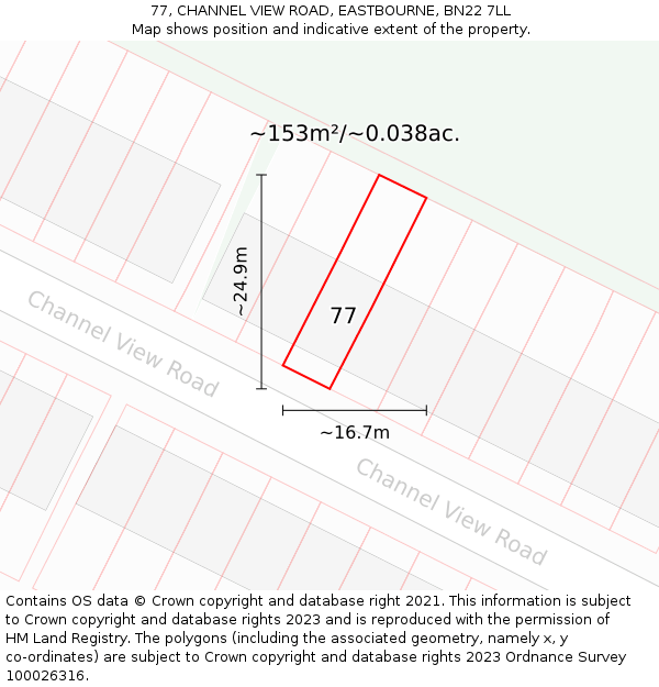 77, CHANNEL VIEW ROAD, EASTBOURNE, BN22 7LL: Plot and title map