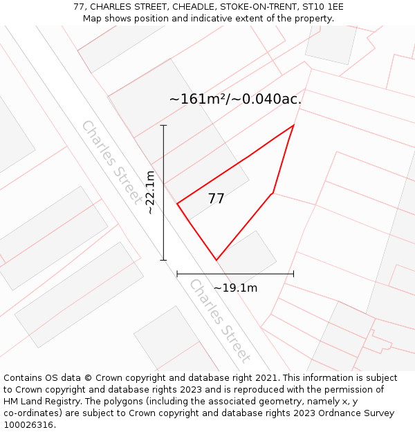 77, CHARLES STREET, CHEADLE, STOKE-ON-TRENT, ST10 1EE: Plot and title map