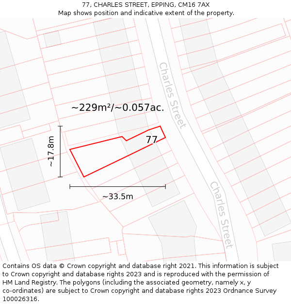 77, CHARLES STREET, EPPING, CM16 7AX: Plot and title map
