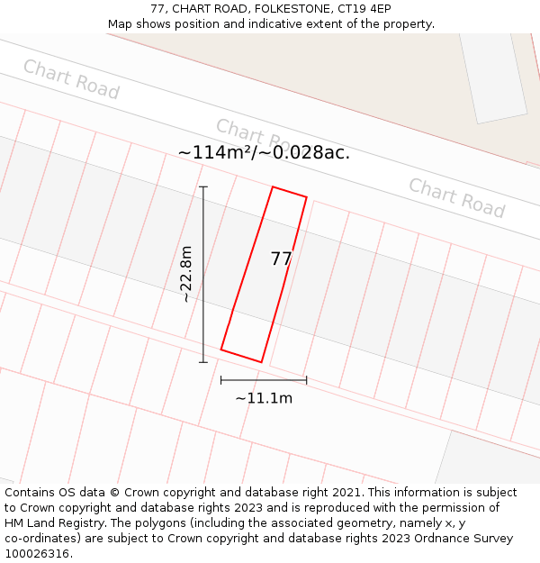 77, CHART ROAD, FOLKESTONE, CT19 4EP: Plot and title map